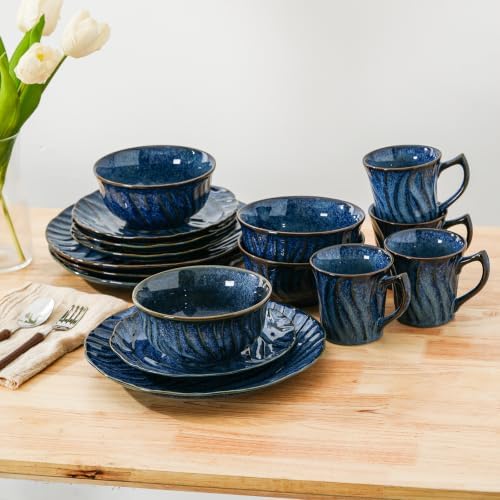 Ceramic Dinnerware Sets for 6, 24 pcs Plates and Bowls Sets, Reactive Glaze Ceramic Dish Set, Scratch Resistant, Microwave & Dishwasher Safe, Highly Chip and Crack Resistant Dishware sets, Ocean Blue - Image 7