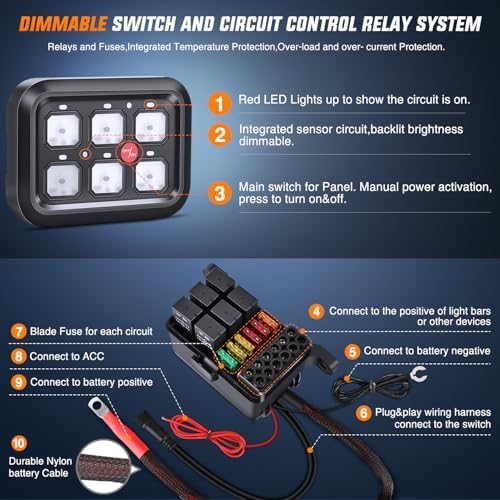 Nilight 6 Gang Switch Panel System Integrated Circuit Control 12V Toggle - Image 4