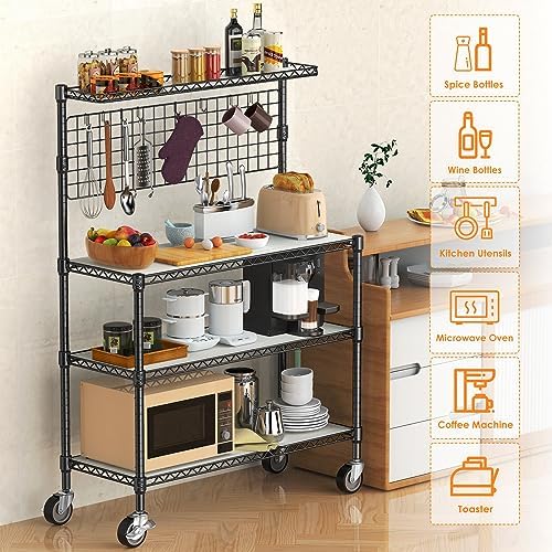 Bakers Rack with Storage & Wheels, 42In Microwave Stand Kitchen Shelves - Image 2