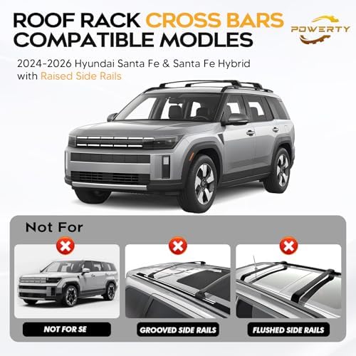 Powerty 268LBS Roof Rack Cross Bars for 2024-2026 Hyundai Santa Fe & Santa Fe Hybrid Accessories with Raised Side Rails(Not for SE Trim), Lockable Aluminum Roof Crossbars Rooftop Luggage Racks Carrier - Image 2