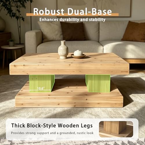 Rustic Solid Wood Coffee Table for Living Room, Big Rectangle Coffee Table - Image 5