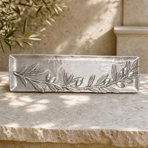 Arthur Court Olive Pattern Sand-Cast Aluminum Oblong Serving Tray 19 inch x 5.5 inch for Entertaining - Image 2