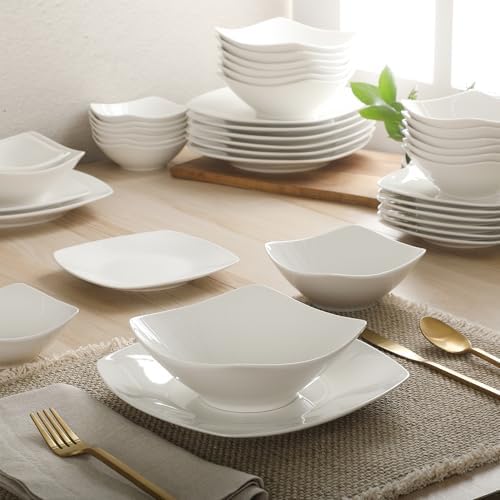 Gibson Home Brentwood 40-Piece Dinnerware Set – Square White Porcelain Plates and Bowls, Service for 8, Dishwasher & Microwave Safe, Modern Everyday Dinner Set with Cereal, Dessert, and Entrée Bowls - Image 5