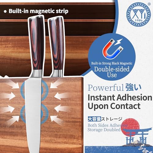 XYJ Magnetic Knife Block, Dual-Sided Strong Magnets, Acacia Wood - Image 3