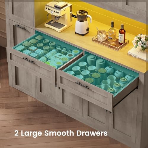 Itaar 71" Kitchen Pantry Cabinet with Charging Station and Led Light, Kitchen Storage Cabinets with Microwave Stand, 59" Wide Pantry Storage Cabinet with Storage Cart 3 Tier for Dining Room, Grey - Image 6
