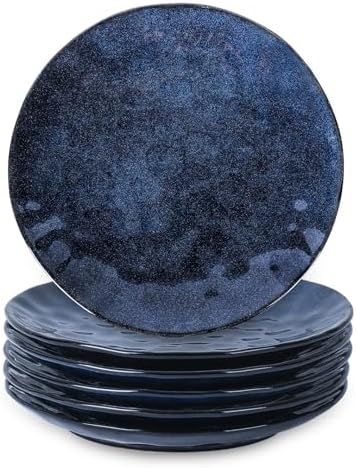 vicrays Ceramic Dinner Plates Set, 10.5 Inch, Set of 6, Round, Microwave, Oven, Dishwasher Safe, Porcelain Fluted Suitable for Steak, Pasta, Pizza, Home, Party, Restaurant (Blue) by VicraysCeramic