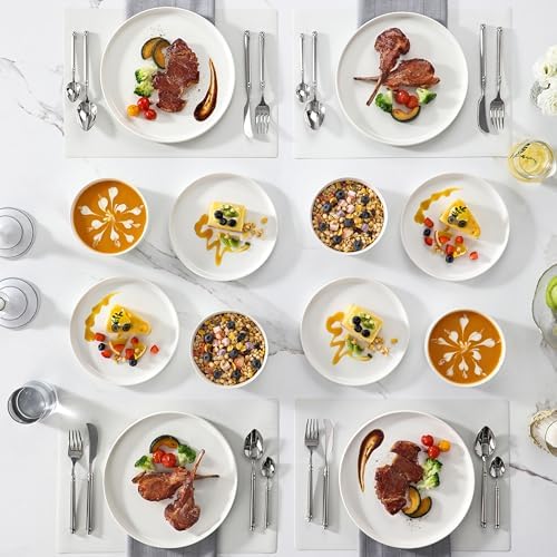 MALACASA 12 Pieces Porcelain Dinnerware Set, Modern White Dish Set for 4, Premium Serving Plates and Bowls Sets, Chip and Scratch Resistant Dishware Sets Kitchen Dishes Dining Ware Set, Series LEAH - Image 6