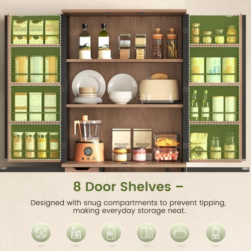Itaar 70.9" Kitchen Pantry Cabinet,6 Door Shelves and 4 Drawers, Black - Image 6