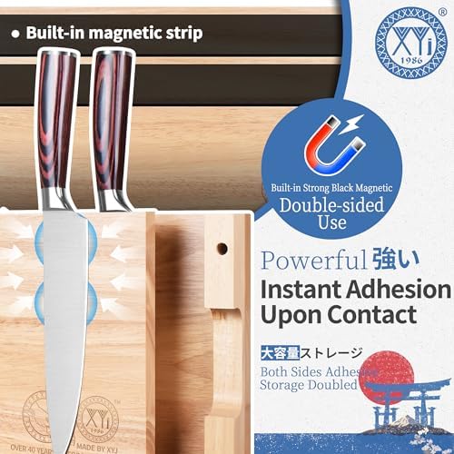 XYJ 3-in-1 Wooden Magnetic Knife Block Set ・Powerful Magnet Knife Holder + 2 Chopping Boards, Space-Saving Countertop Organizer, Kitchen Cutlery Display Stand without Knives - Image 3