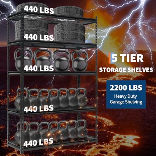 Heavy Duty 5-Tier Shelving Unit, 2500 LBS Capacity Storage Shelves for Garage Kitchen Pantry, Metal Adjustable Shelving for Basement Bathroom Laundry, 47" L x 18" W x 71" H - Image 5