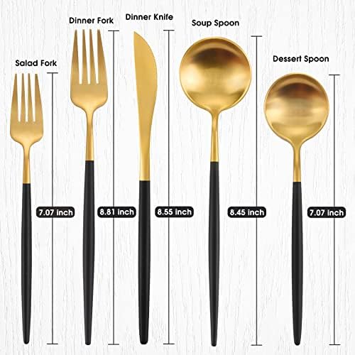 Matte Gold Silverware Set With Black Handle, IBIILII JEFF 40 Pieces Stainless Steel Flatware Set For 8，Kitchen Utensil Set, Tableware Cutlery Set, Knife Spoons And Forks Set, Dishwasher Safe - Image 2