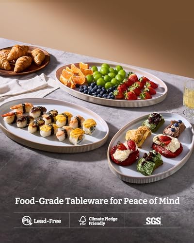 famiware Large Serving Platters Set of 3 Sizes - Oval, Cappuccino White - Image 5