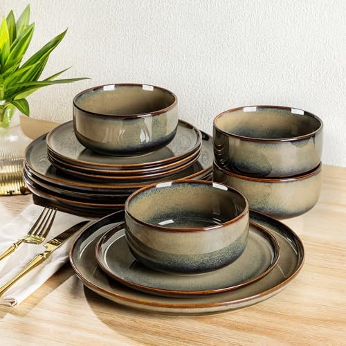 TheTerra Ceramic Dinnerware Set for 4, 12-Piece Plates and Bowls Set by TheTerra