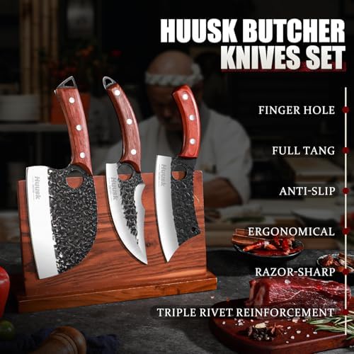Huusk Kitchen Knife Set - Hand Forged Viking Chef Knives for Meat, Men Gift - Image 6