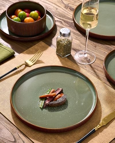 Dinnerware Set for 6, Ceramic Ribbed Plates, Bowls, Dishes - Image 3