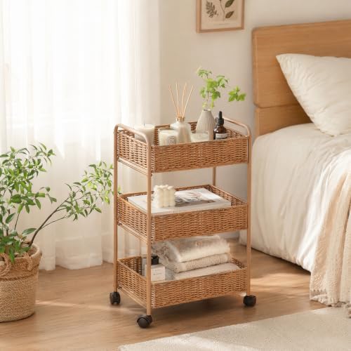 FOCHIER F Utility Storage Cart,3-Tier Rolling Kitchen Office Laundry Room Cart with Wheels,Mobile Shelving Unit Organizer for Living Room,Bathroom, Baby Diaper Cart,Art,Dining Room - Image 3