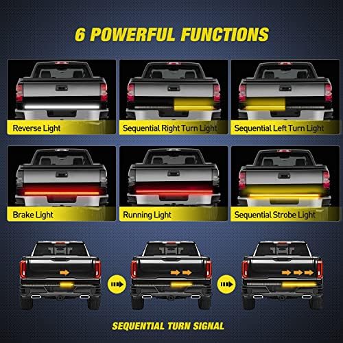 Nilight Truck Tailgate Light Strip 60" Aluminum Frame Triple Row 1200 LED Strip with Red Running Brake Lights White Reverse Light Amber Sequential Turn Signals Strobe Lights，2 Years Warranty - Image 4