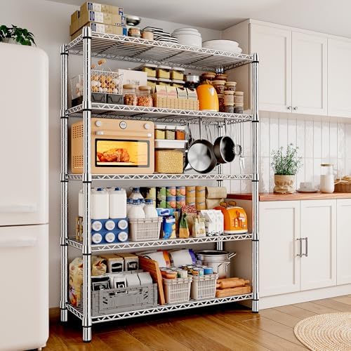REIBII 5-Tier 1200LBS Metal Shelving, 71" H Adjustable Storage Shelf,Chrome by REIBII