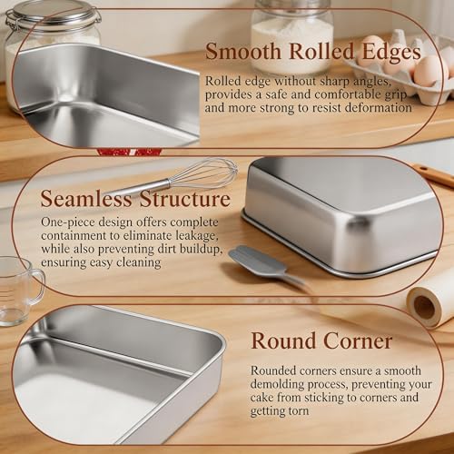 LIANYU Stainless Steel Baking Pan Set, 12 x 9 Inch Lasagna Brownies Pan - Image 3