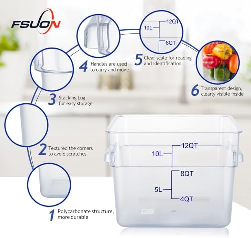 4 Pack 12 Qt Square Polycarbonate Food Storage Containers with Lids - Image 2