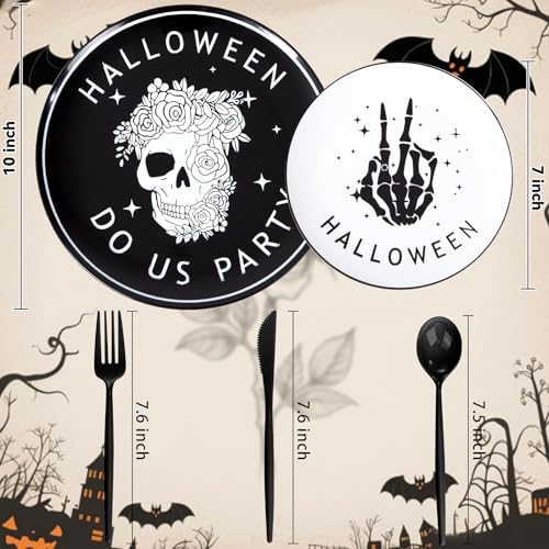 EjonirInjonir 150pcs Spooky Halloween Plates for Adult Party Black Plastic - Image 2