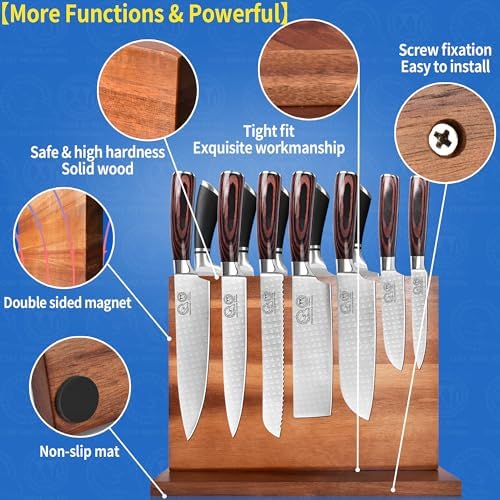 XYJ Extra Large Magnetic Knife Block Acacia Wood Knife Set Holder Stand With Stronge Magnetic Strip Kitchen Knives Storage Rack Organizer Tools No Drilling - Image 5
