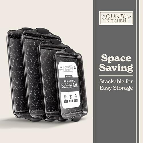 Country Kitchen Nonstick Stackable Bakeware Set - Heavy Duty, Durable, Easy Release Baking Set, Black, 4 Pcs - Image 7