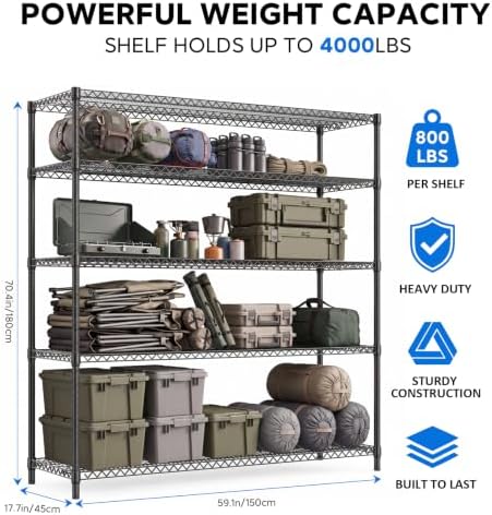 IZEUK Heavy Duty 5-Tier Wire Shelf, Industrial Black Metal Shelving Rack - Image 3
