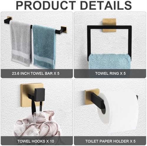 25 Pcs Black Gold Bathroom Hardware Accessories Bath Towel Bar Set - Image 5