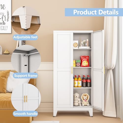 White Kitchen Pantry Cabinets, 48" Metal Storage Cabinet for Office - Image 5