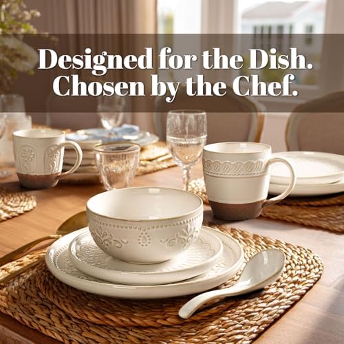 Artena Plates And Bowls Sets, 24 Pieces Dinnerware Sets, Dish Set For 6, Ceramic Kitchen Bowl And Plate Set, Embossed White Dishware Sets, Dishwasher & Microwave Safe (Damask Floral) - Image 6