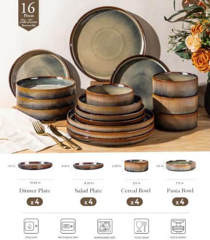 TheTerra Ceramic Dinnerware Set for 4, 16-Piece Plates and Bowls Set - Image 2