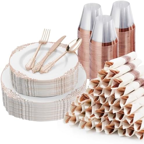 Bestluck 350PCS Rose Gold Disposable Dinnerware for 50 Guests by Bestluck