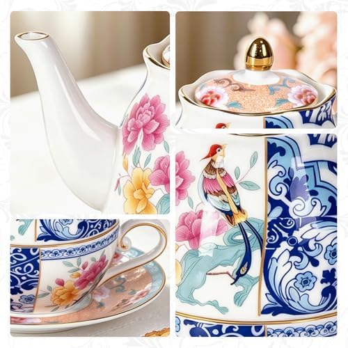 KAMMAK Tea for One Set, Ceramic Teapot, Bone China Tea Set, Cup and Saucer - Image 4