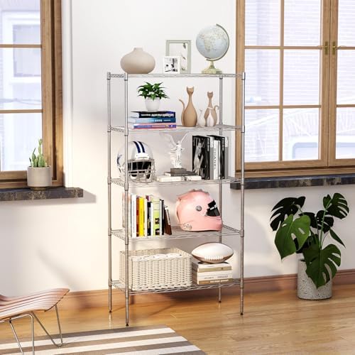 BestOffice | 5-Tier Wire Storage Shelves with Wheels | 14 x 30 x 61 | Chrome | with Adjustable Racks | Heavy-Duty Metal Shelf, Holds Upto 1250 lbs | No-Tool Assembly | Ideal for Home & Garage Shelving - Image 2