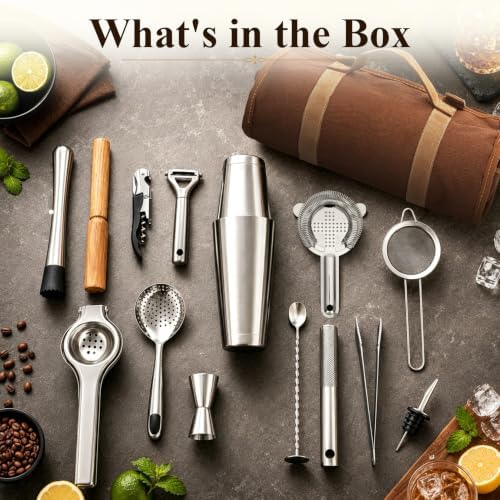 Portable Bartender Kit with Canvas Roll-Up Bag, Complete Cocktail Shaker Set & Stainless Steel Bar Tools for Home Bar, Camping, Parties and Travel - Image 7