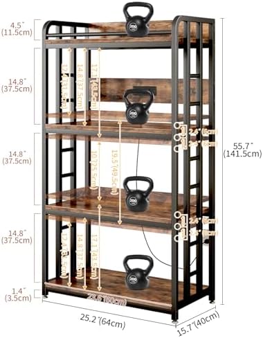METYERRY Microwave Stand with Storage, 4-Tier Kitchen Bakers Rack with Power Outlet and USB Charging Ports, Rolling Kitchen Cart with Lockable Wheels and Adjustable Shelves for Coffee Bar, Rustic Brow - Image 3