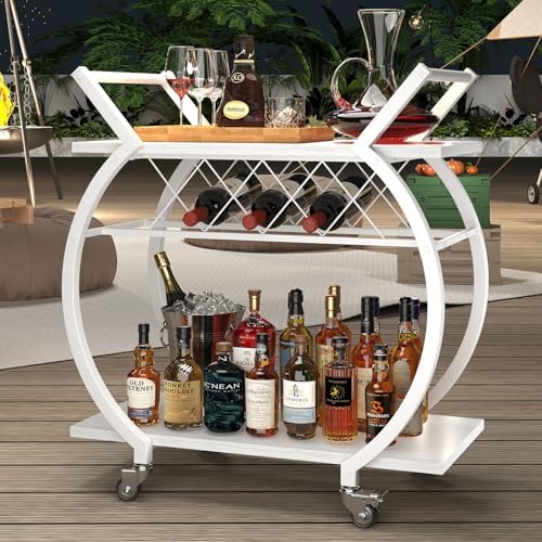LVB White Bar Cart, Modern Rolling Serving Wine Cart with Storage for Home - Image 5