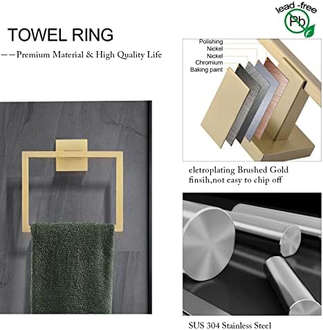 5-Piece Bathroom Hardware Set 23.6 Inch Gold Towel Bar Set Towel Bar Towel Ring Coat Hook and Toilet Paper Holder with Shelf Wall Mounted Stainless Steel Bathroom Accessories Set - Image 3