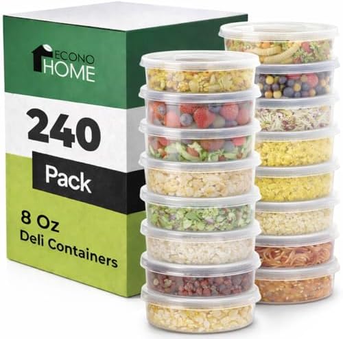 EconoHome Clear Deli Containers with Lids - 240-Pack, 8oz Plastic Containers with Lids for Food Storage, Meal Prep, Leftover, Restaurant Business, Takeout - Fridge, Microwave & Freezer-Safe by EconoHome