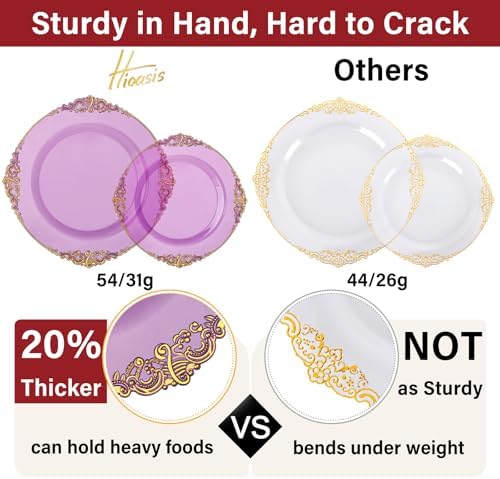 Hioasis 210 Pcs Purple Gold Plates for Party - Image 3