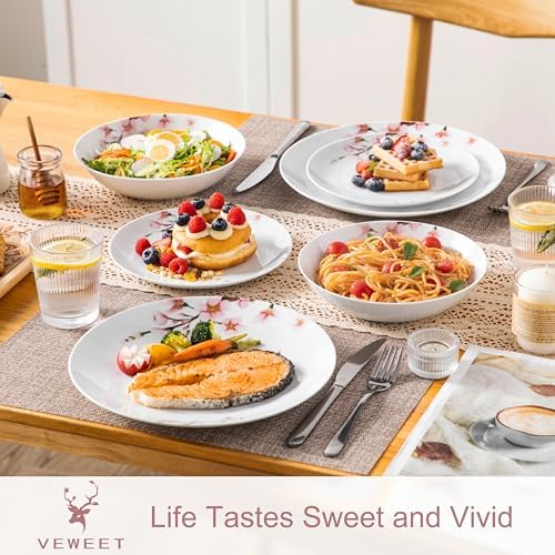 VEWEET Porcelain Dinnerware Sets for 6, 18 Piece Pink Plates Bowls, ANNIE - Image 3