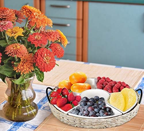 Ceramic Serving Trays, RANDEFURN Serving Platters with 6 Removable Dishes, Serving Tray for Parties, Food Tray 15.5 x 15.5 Inches, Perfect for or Chips,Whitewash - Image 6