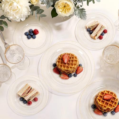 WDF 200PCS Gold Plastic Plates - Gold Glitter Plastic Plates - Heavy Duty Gold Glitter Disposable Plates - Include 100 Dinner Plates 10" and 100 Dessert Plate 7" for Wedding/Birthday/Thanksgiving - Image 5