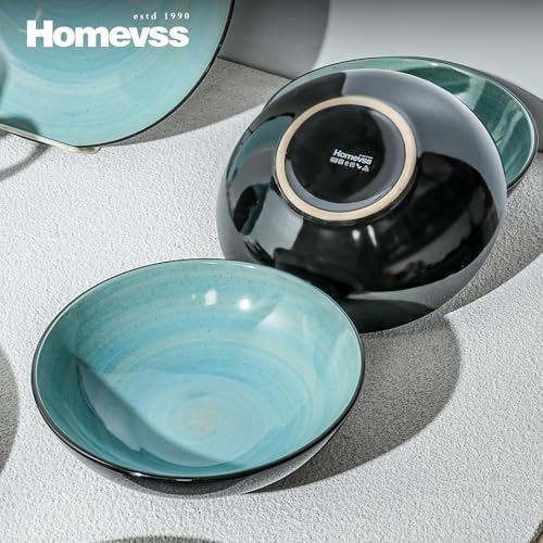HomeVss, Stoneware Sonoma Dinnerware Set, Black + Speckled Spin Wash Turquoise - Image 5