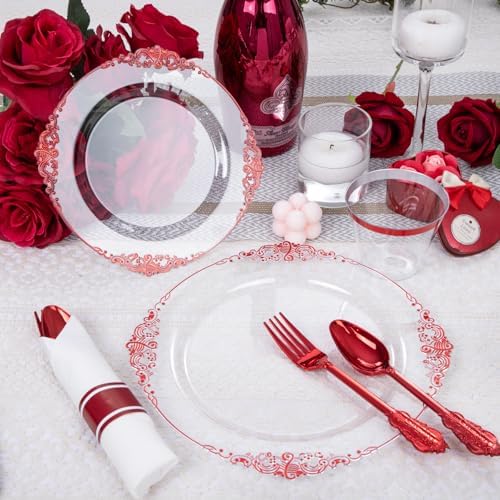 Hioasis 175 Pcs Clear Red Plates for Party - Image 3