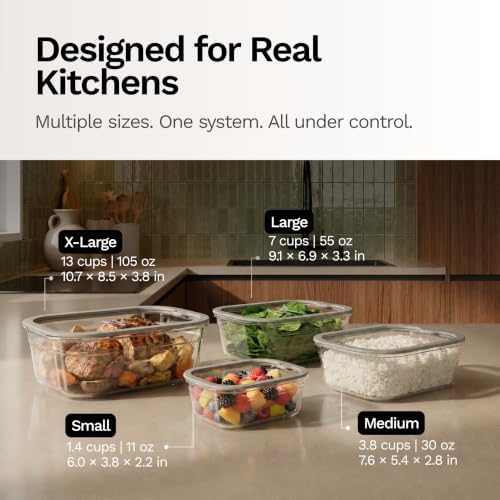 Naked Kitchen 8-Piece Food Storage Containers with Lids – Nesting Borosilicate Glass Meal Prep Containers with Leak-Proof Airtight Seal – BPA Free, Microwave, Oven, Freezer & Dishwasher Safe – Cream - Image 5