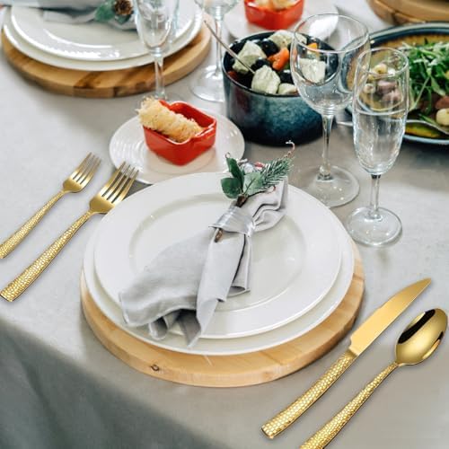Hammered Gold Silverware Set With Gift Box For 8 Cutlery Set Utensils Stainless Steel Flatware 40 Pieces MIKIWAY Luxury Kitchen Tableware Set For Gifts Festive, Dishwasher Safe, Mirror Polishing - Image 6