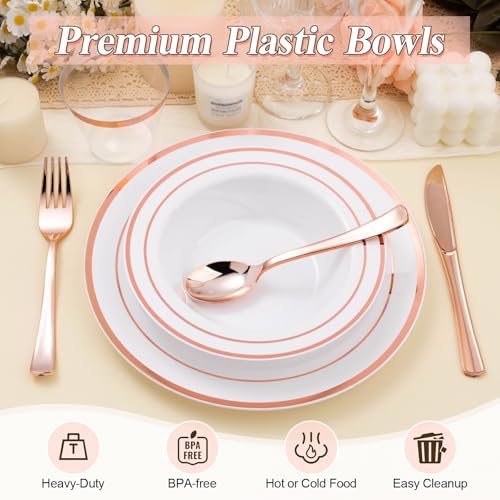 BESTSTAR 100 Pack Disposable Soup Bowls with Rose Gold Rim - Image 4