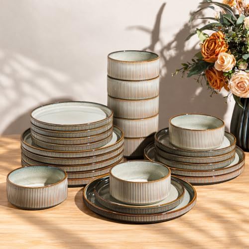 GBHOME Stoneware Dinnerware Sets for 8, 24-Piece Plates and Bowls Set by GBhome